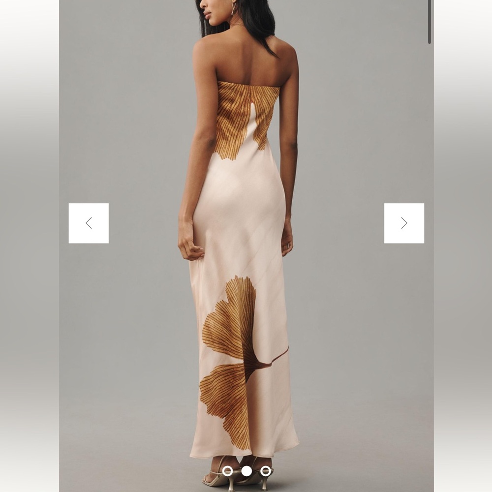 Anthropologie The Fluer light pink flower shell motif strapless silk maxi dress - Picture 2 of 5